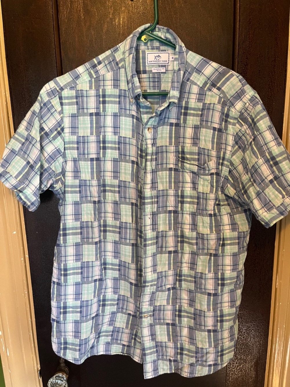 Southern Tide Short-Sleeve Plaid Button-Up in Blue & Green